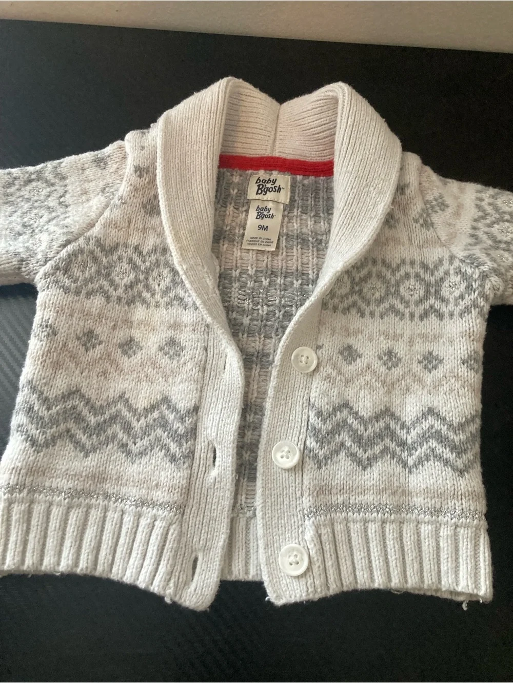 OshKosh B'gosh Cream & Gray Fair Isle Knit Cardigan